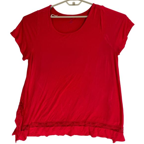 Lane Bryant Tunic Top Women Plus 18 / 20 Red Short Sleeve Relaxed Loose Fit - Picture 1 of 7